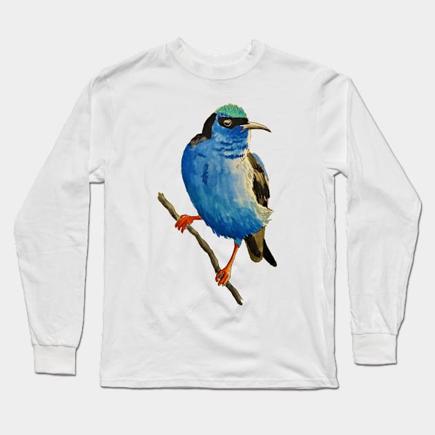 Red Legged Honeycreeper Long Sleeve T-Shirt by julyperson